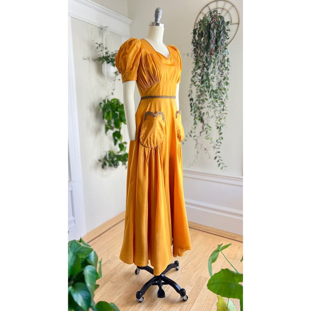 Vintage 1940s Gown 40s Gold Yellow Sweetheart Formal Evening Party Maxi Dress - Picture 6 of 13